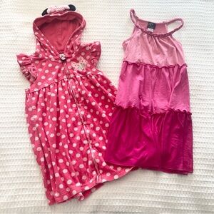 Girls Minnie Disney terry towel zip up and pink dress size 7-8